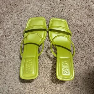Zara strappy heeled leather sandals, pistachio green